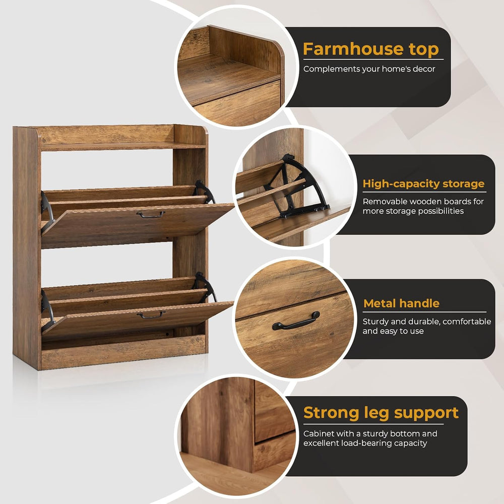 HOMMPA Farmhouse Shoe Storage Cabinet with 2 Flip Drawers, Freestanding Shoe ...