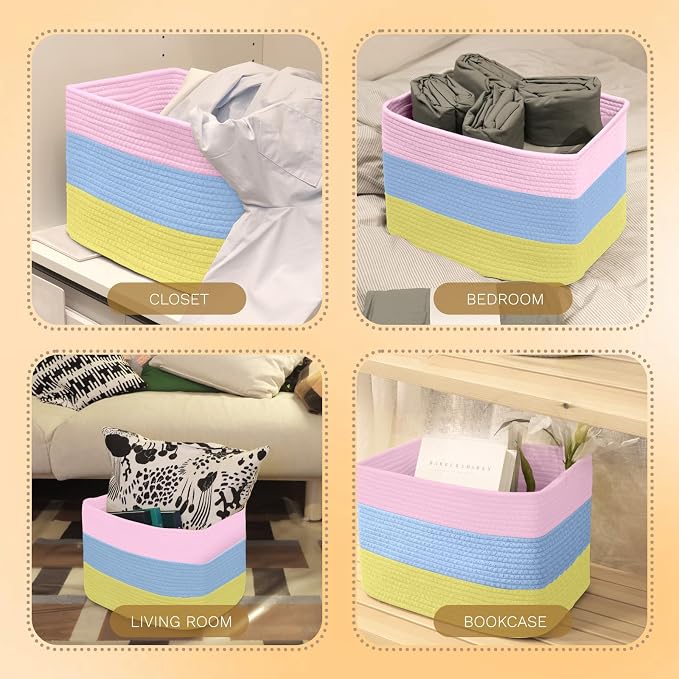 Hopegiver Woven Storage Baskets 15x11x10 Inch, 1 Pack Collapsible Cube Storage - Image 7
