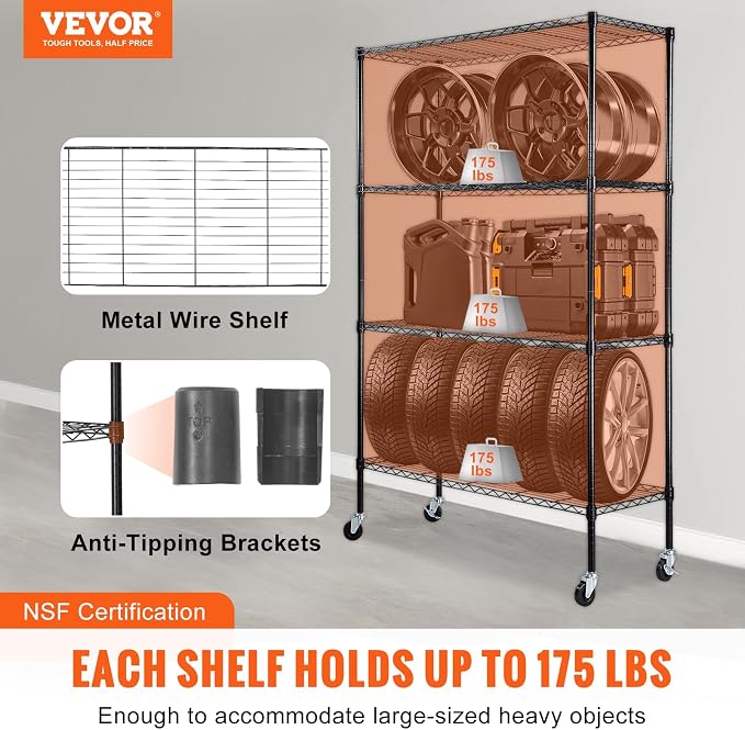 VEVOR Storage Shelving Unit, 4-Tier Adjustable Storage Shelves, Metal Shelves - Image 4