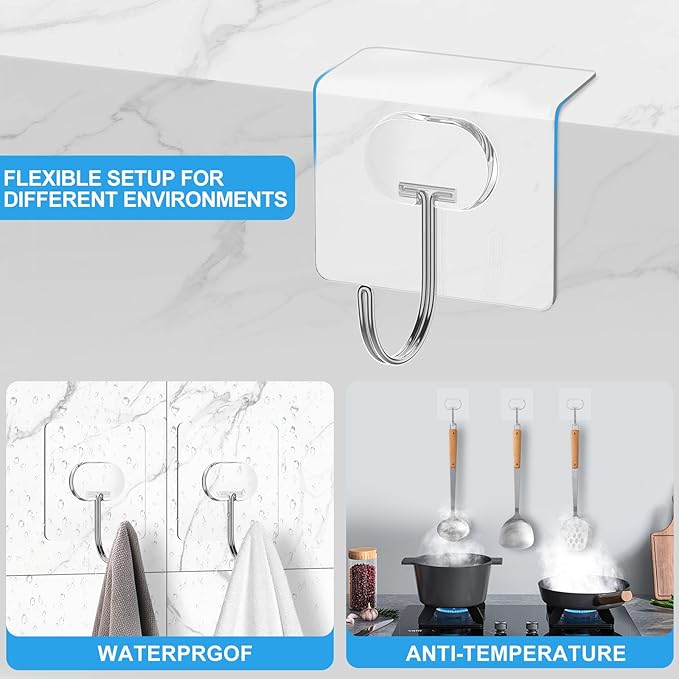 Large Adhesive Hooks for Hanging Heavy Duty Wall Hooks Self Adhesive Towel Coat - Image 7