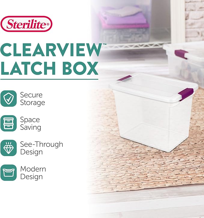 Sterilite 12-Pack 27 Quart ClearView Latch Box, Stackable Organizer Bins - Image 3