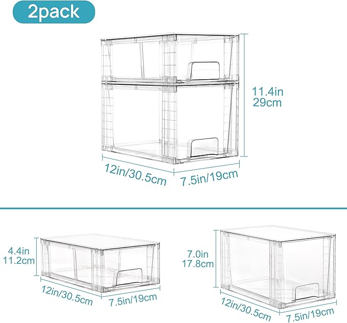 Vtopmart 6 Pack Clear Stackable Storage Drawers, Plastic Drawers - Image 3