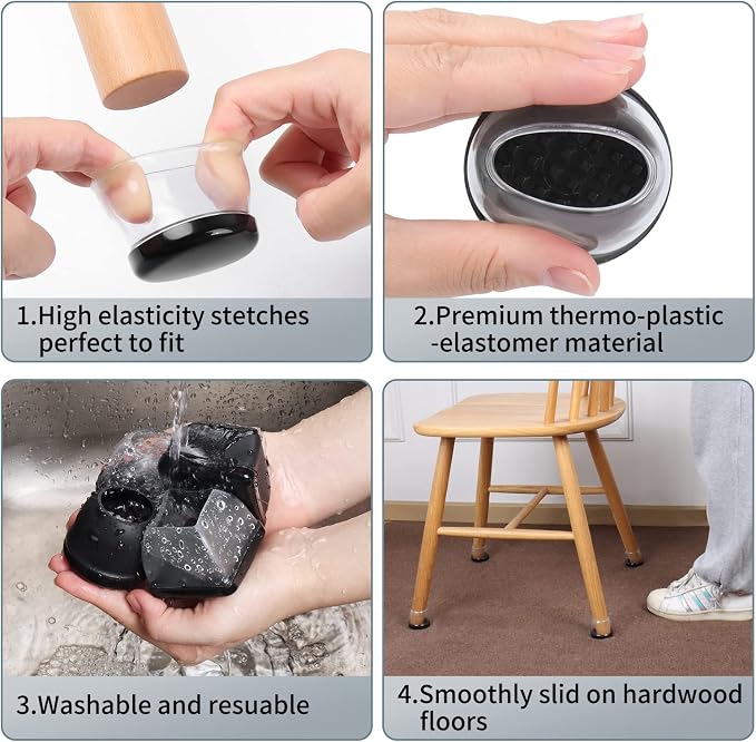 Ezprotekt 8 Pcs Large Clear Chair Leg Sliders - Image 4