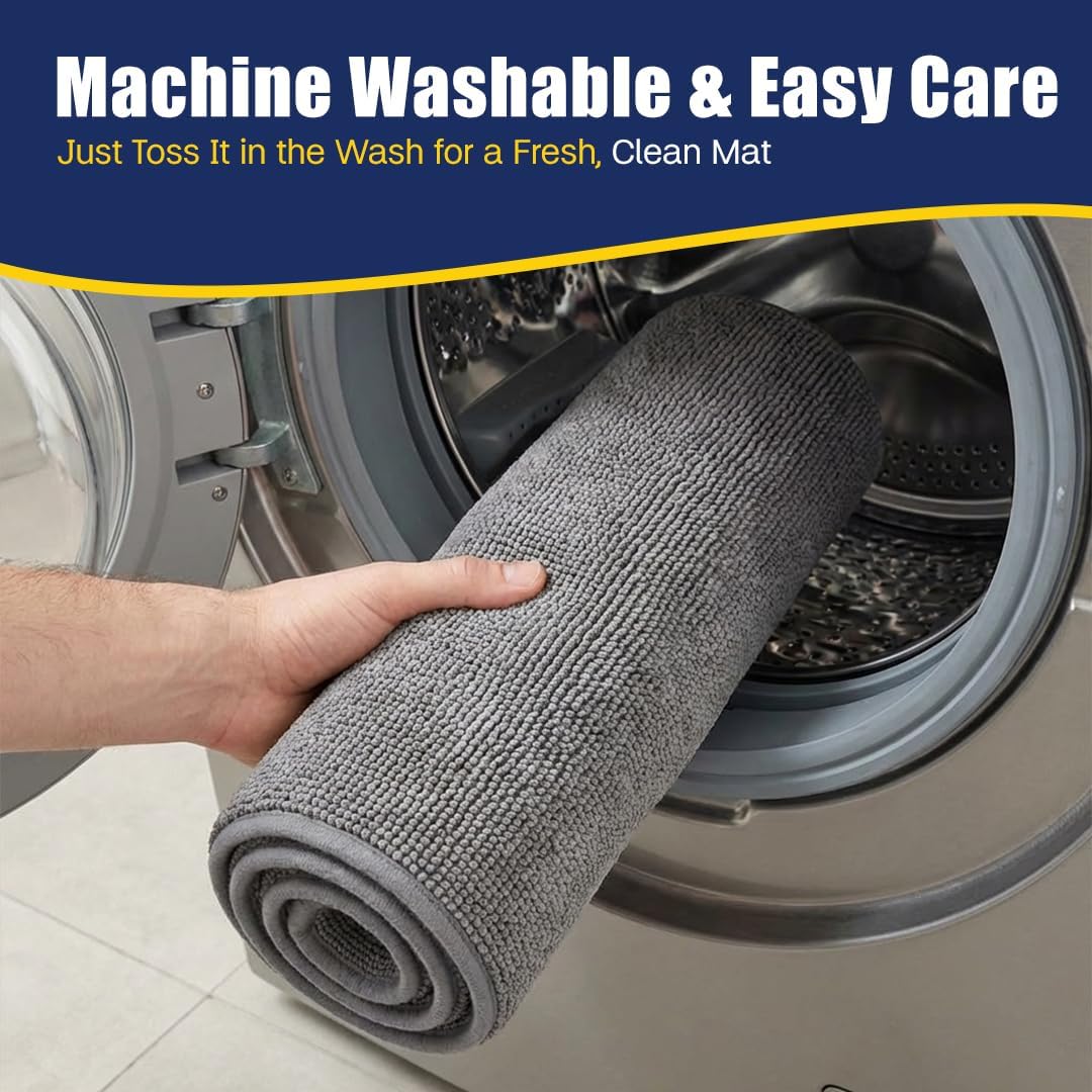 Muddy Mat® CloudStep Bathroom Rugs, Non Slip Bath Mats for Bathroom, Super Absorbent Memory Foam Chenille, Quick Dry Machine Washable Thick Toilet Rug for Shower Tub and Floor, Grey 18" x 28"