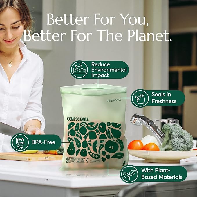Cleanomic Compostable* Gallon Size Food Storage Bags Freezer and Leak Proof - Image 5
