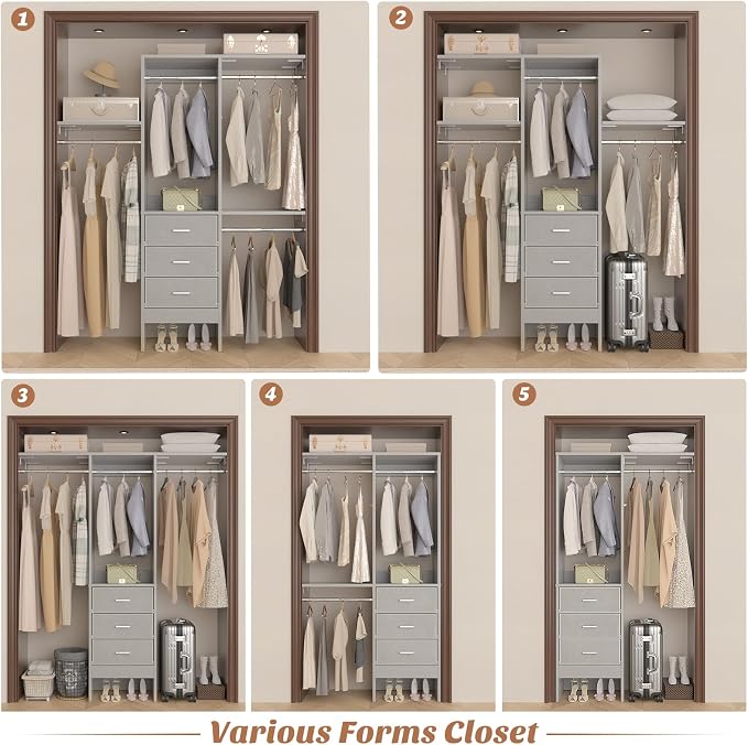 4FT Small Closet System with 3 Fabric Drawers, Flexible Built-In Clothes - Image 7