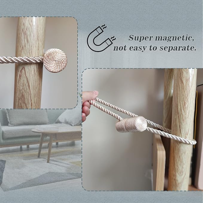 Hion Magnetic Curtain Tiebacks Beige 4 Pack, Curtain Tiebacks Buckles Holdbacks - Image 6