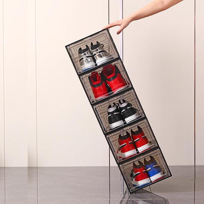 XXL Drop Front Shoe Storage Box Stackable, 8 Pack Shoe Display Case Fit US 15 - Image 4