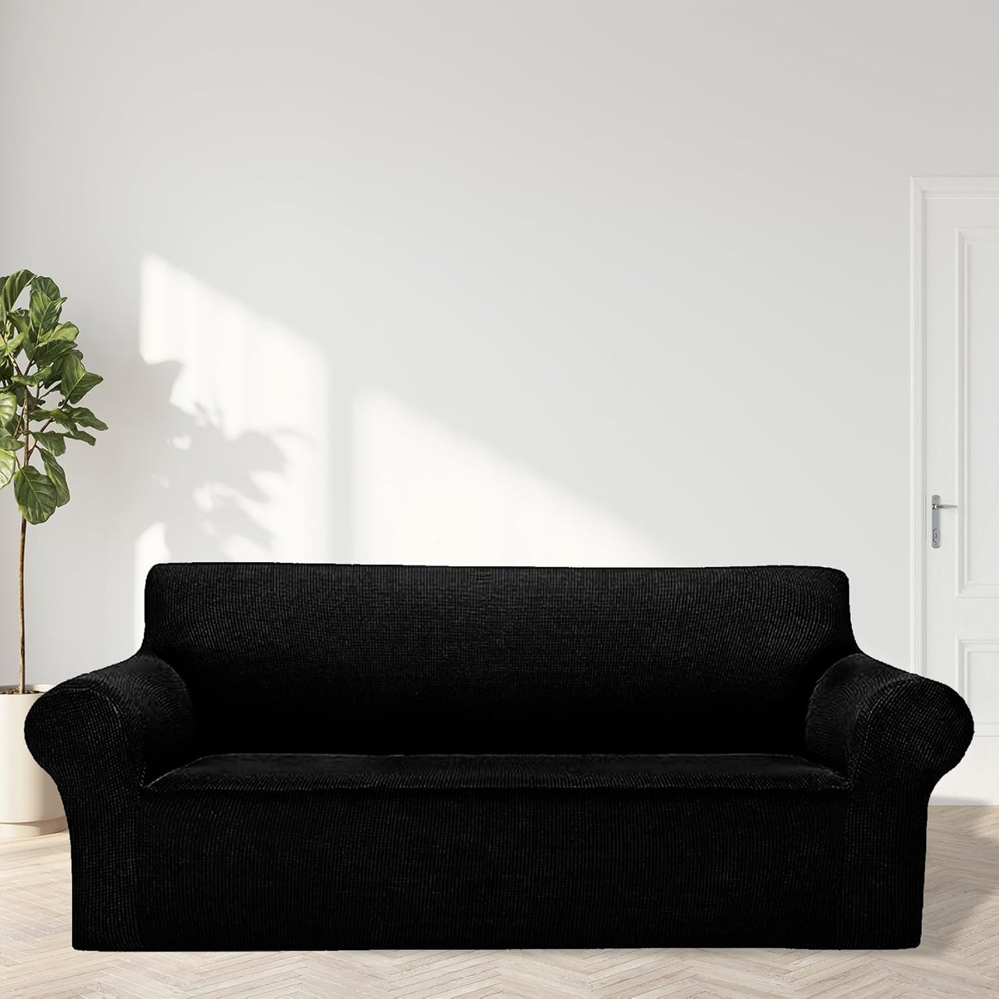 Cupuamon 2026 New Stretch Sofa Slipcovers Couch Cover for 3 Cushion Furniture Protector Sofa Covers with Elastic Bottom Jacquard Fabric Small Checks for Pets, Kids -Sofa, Black