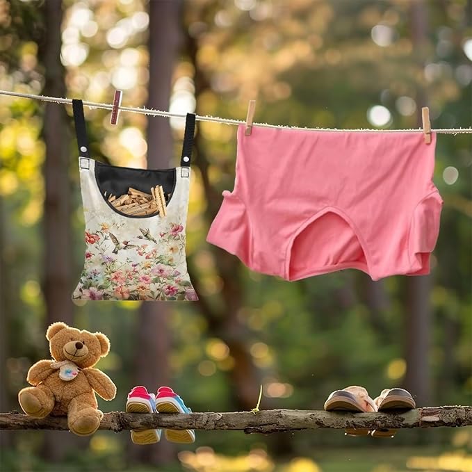 2 Pcs Hummingbird Pink Clothespin Bag, Large Clothes Pin Hanging Bag, Pin Bag - Image 4