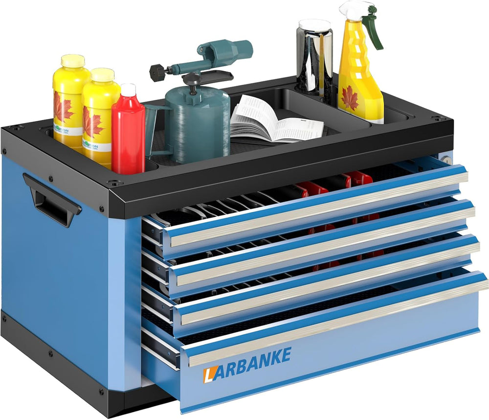 LARBANKE Portable 4-Drawer Tool Chest with Lock & Keys,Tool Box with Handle