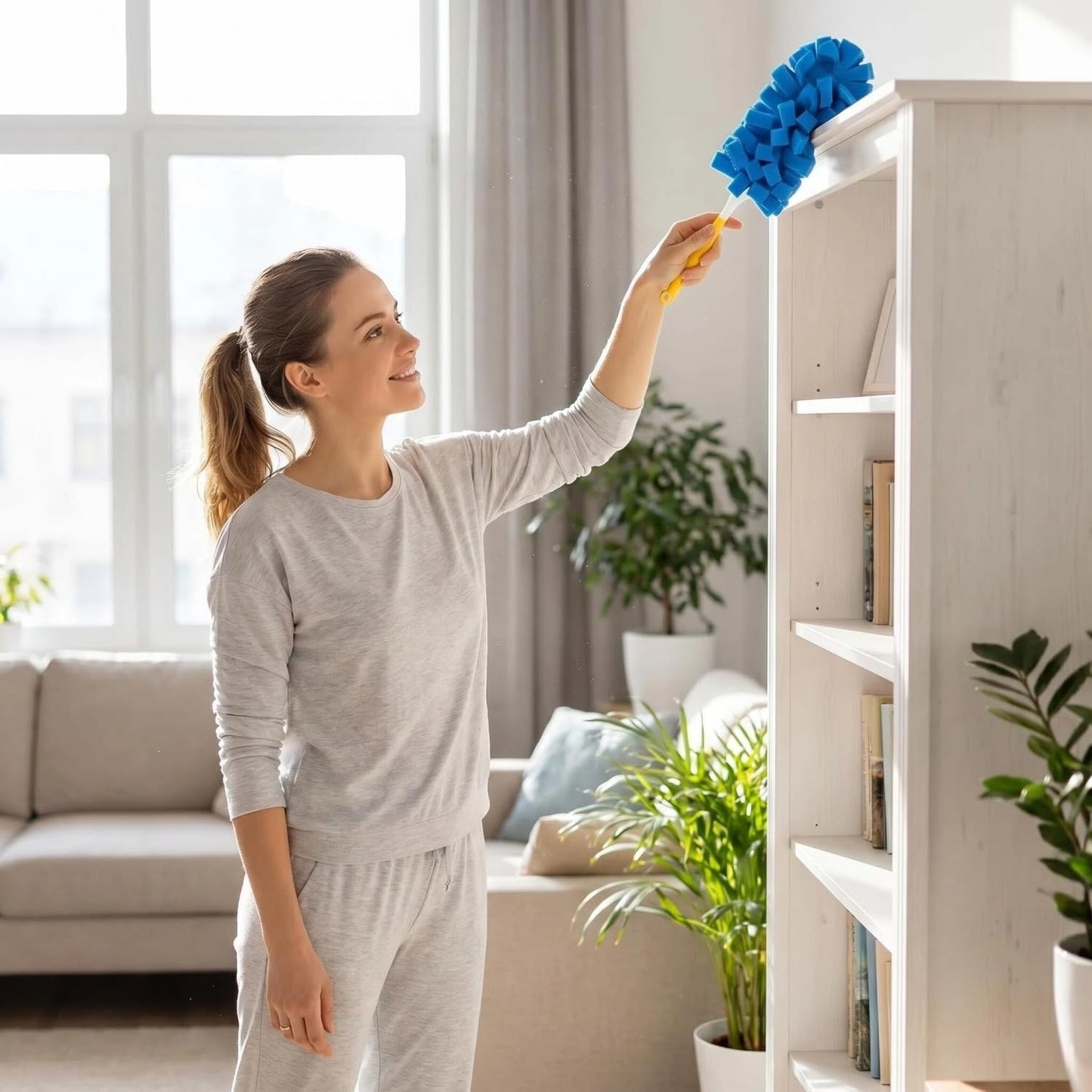 2026 New Reusable Chenille Microfiber Dust Duster, 360° Electrostatic Duster with Washable Removable Cloth Covers, Refillable Multi-Surface Duster for Home Furniture Ceiling Fan Cleaning (1 Set)