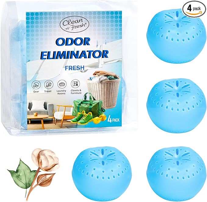 4 Pack Baking Soda Deodorizers, Fresh Scent Shoe Deodorizer Balls, Air Freshener by Clean-n-Fresh