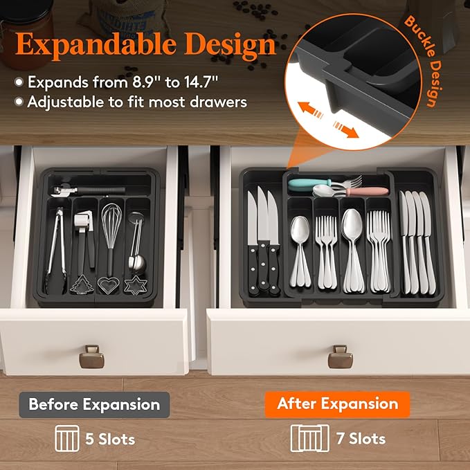 Lifewit Silverware Drawer Organizer, Expandable BPA Free Utensil Tray - Image 2
