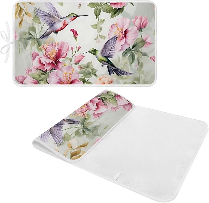 Hummingbird Ironing Mat for Table top Washer, Countertop, Floral Print Portable - Image 2