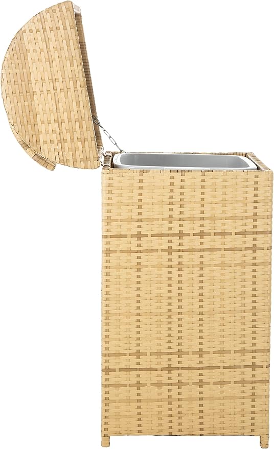 SAFAVIEH Outdoor Collection Mazeli Natural Woven Swing Top Dome Lid Trash Bin - Image 6