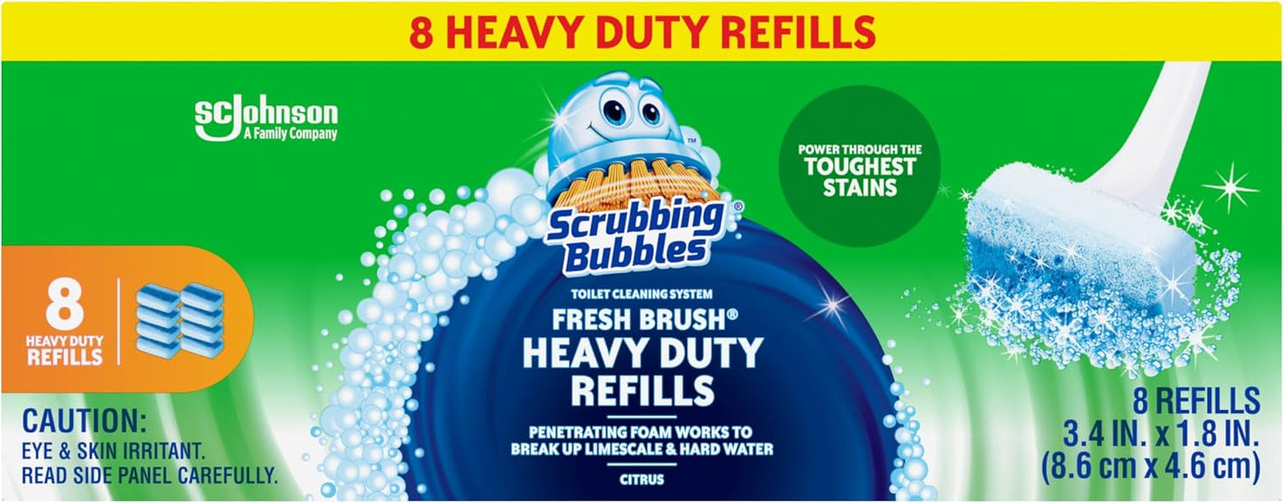 Scrubbing Bubbles Toilet Bowl Wand Cleaner Refills, Fresh Brush Heavy Duty Cleaner Toilet Refill Pads, Removes Limescale & Odors, Citrus Scent, 8 Count (Pack of 1)