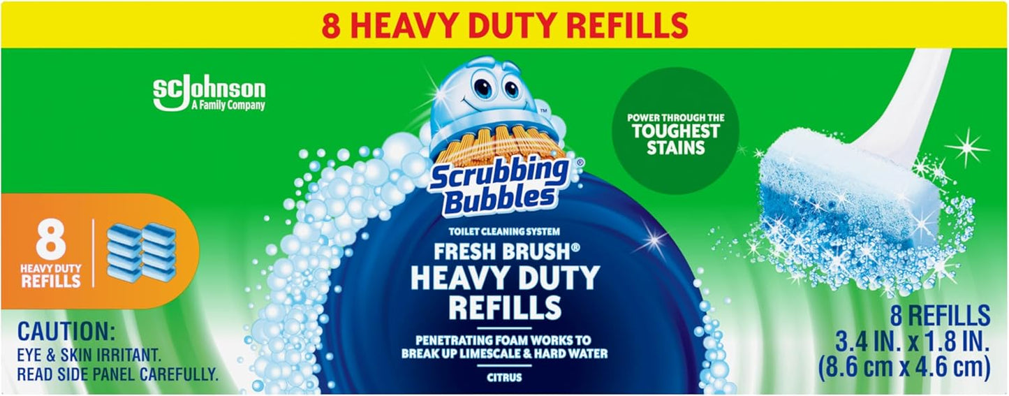 Scrubbing Bubbles Toilet Bowl Wand Cleaner Refills, Fresh Brush Heavy Duty Cleaner Toilet Refill Pads, Removes Limescale & Odors, Citrus Scent, 8 Count (Pack of 8)