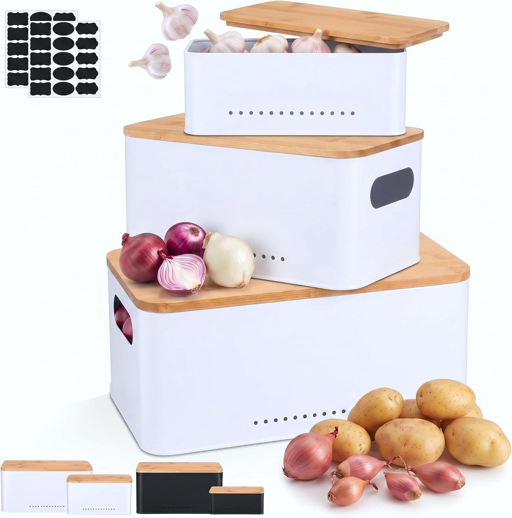3 Pcs Metal Storage Box with Lid Nesting Farmhouse Storage Bins, White