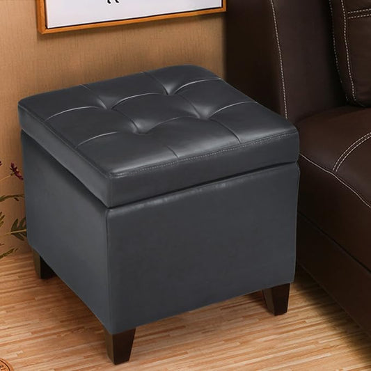 Adeco Bonded Leather Square Tufted Cubic Cube Storage Footstool, - Image 2