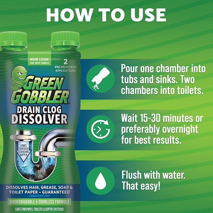 Green Gobbler Liquid Hair Drain Clog Remover, - Image 4