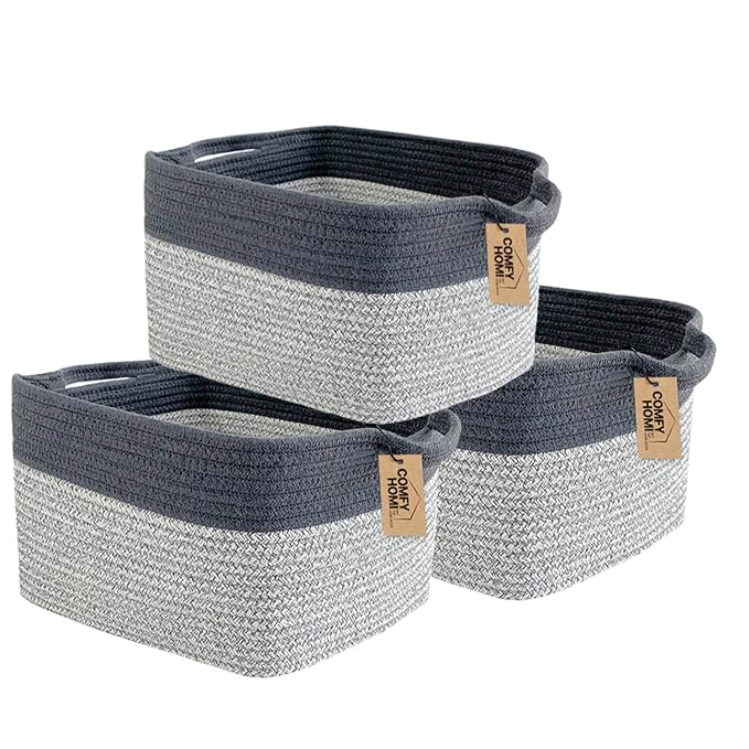 COMFY-HOMI 3Pack Cotton Rope Square Basket by COMFY-HOMI