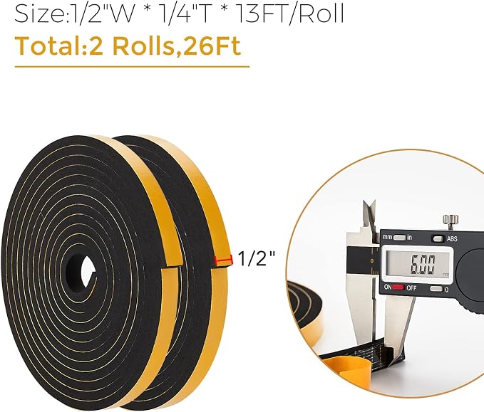 26 Feet Weather Stripping Door Seal, 1/2" Wide X 1/4" Thick Door Seal Strip - Image 3