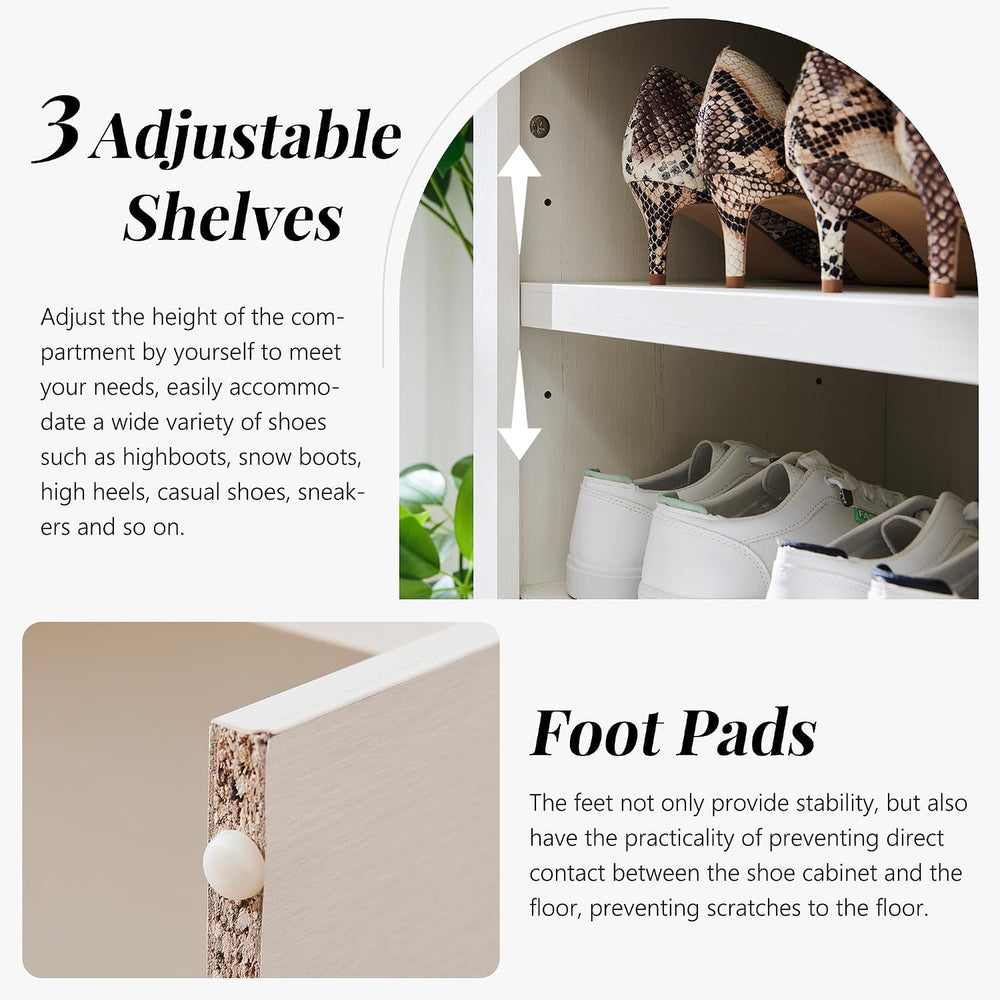 IFGET 67" Tall Arched Shoe Storage Cabinet, 8 Tiers Shoe Rack-Antique White