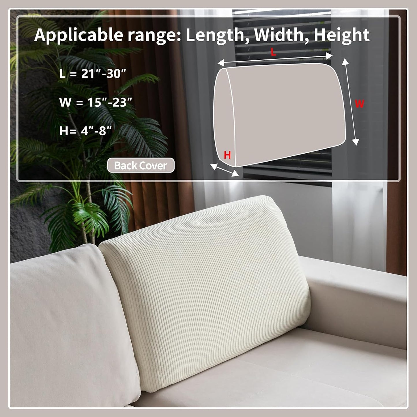 OHSIO Sectional Couch Covers, Wear Resistant Stretch Sofa Covers Washable Soft Couch Cushion Covers Anti Slip Furniture Protector Sofa Slipcovers for Pets (1 Piece Back Couch Cover, Ivory)