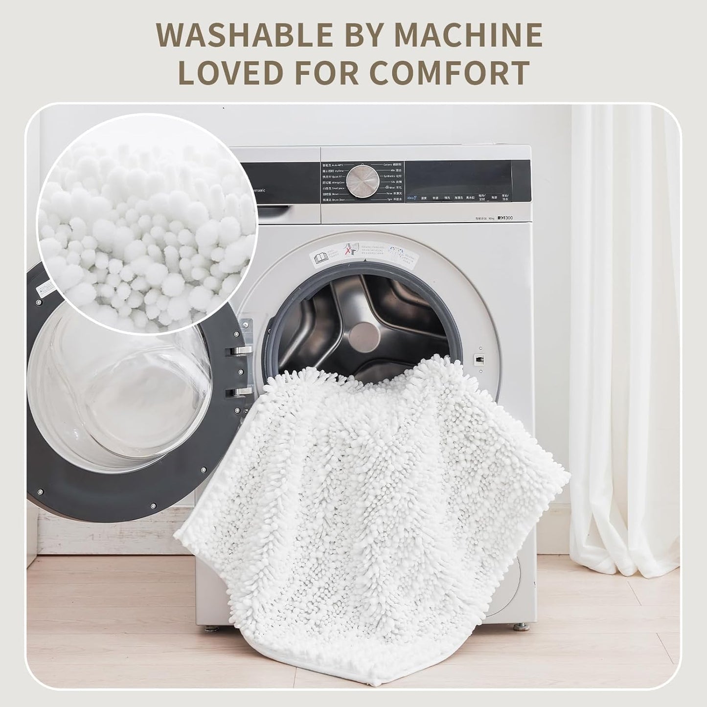 Bathroom Rugs Non Slip Washable 32x20, Extra Thick Soft Chenille Absorbent Bath Mat, High Density Barrier Non Slip Backing, Quick Dry Plush Shaggy Floor Carpet for Tub&Shower, White