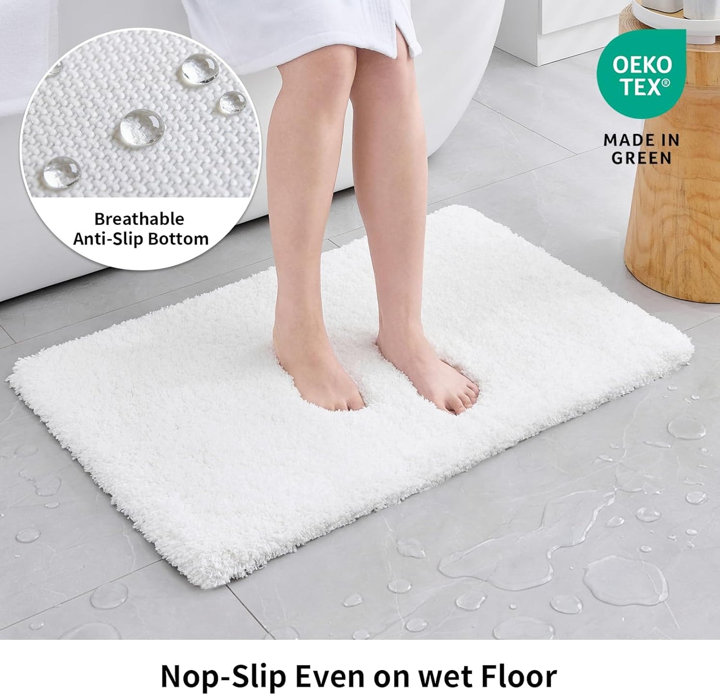 Disolla White Bathroom Rug 17x24 - Non-Slip Plush Small Bath Mat, Highly Absorbent & Ultra Soft Fluffy Floor Mat, Machine Washable for Shower and Tub