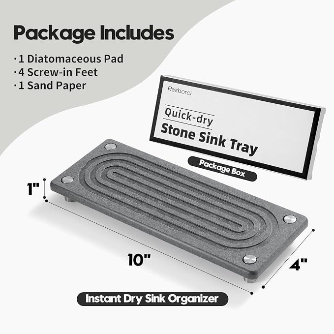 Water Absorbing Stone Sink Caddy Kitchen Sink Organizer Tray, Diatomite - Image 3