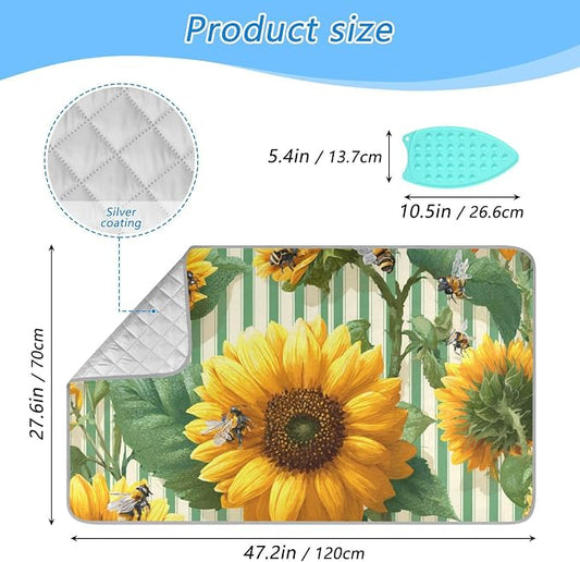 Green Striped Sunflowers and Bees Ironing Mat - Image 2