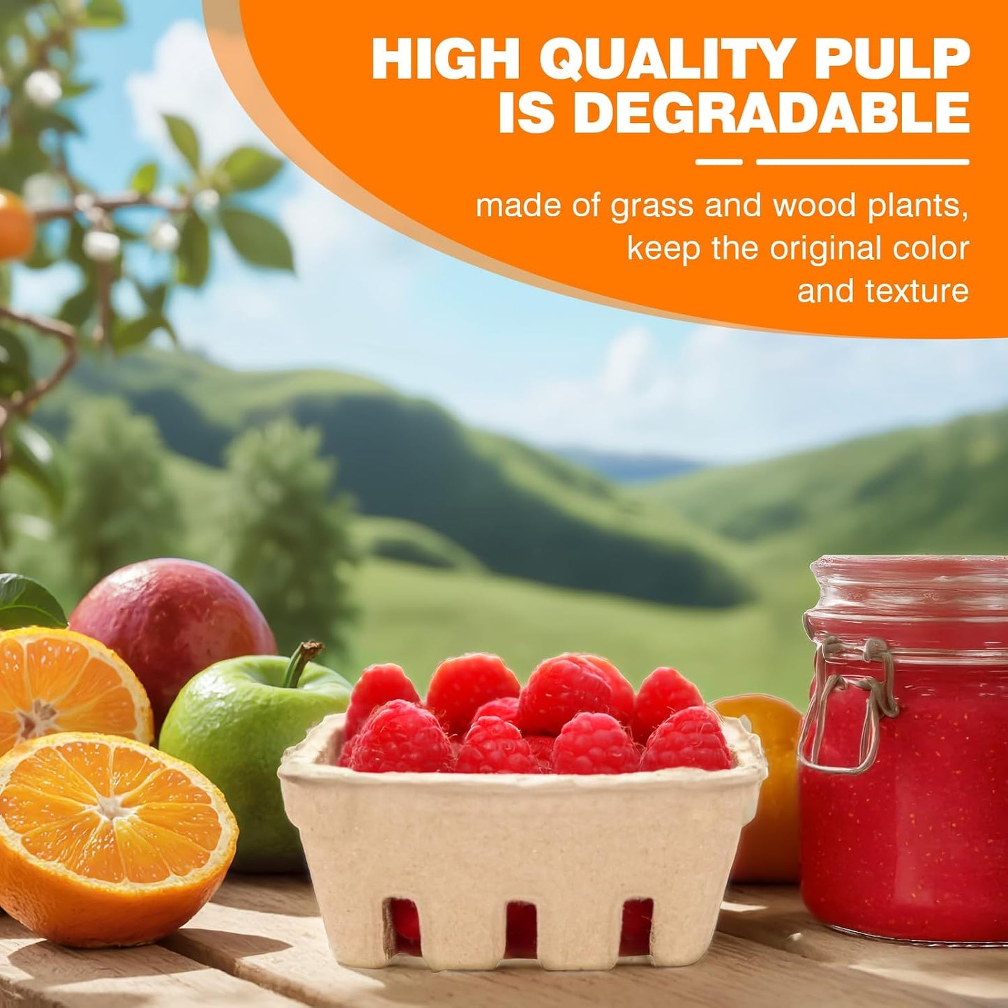 50 Pack Mini Natural Pulp Fiber Berry Basket | Small Basket Containers for Farmers Market Produce,Fruit Stand Supplies,Vegetables,Strawberry,Blueberry,Raspberry,Egg