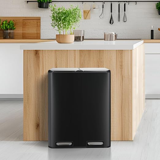 16 Gal Dual Trash Can, Stainless Steel Kitchen Garbage Bin, Recycle Dustbin - Image 9