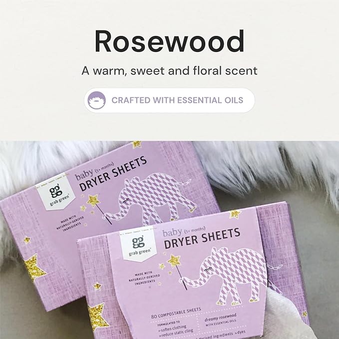 Grab Green Baby Laundry Dryer Sheets, 160 Sheets, Dreamy Rosewood Scent - Image 4