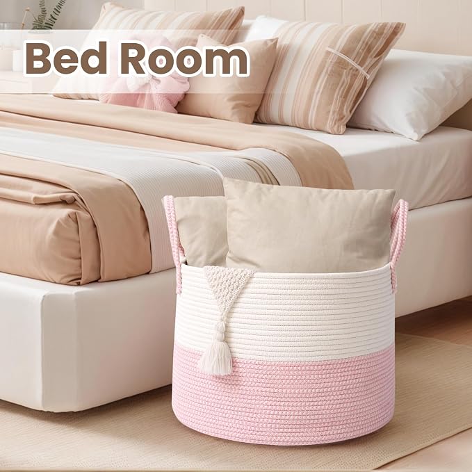 Woven Blanket Basket, 65L Large Rope Storage Bin - Image 6