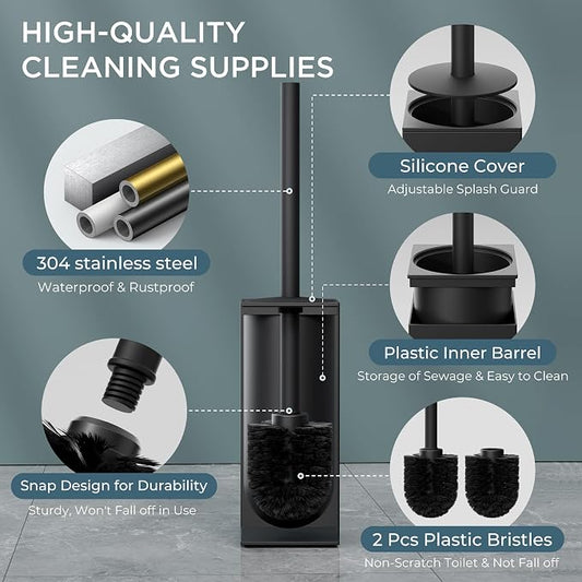 FORIOUS Toilet Brush and Holder Set, Heavy Duty 304 Stainless Steel Base Square - Image 2
