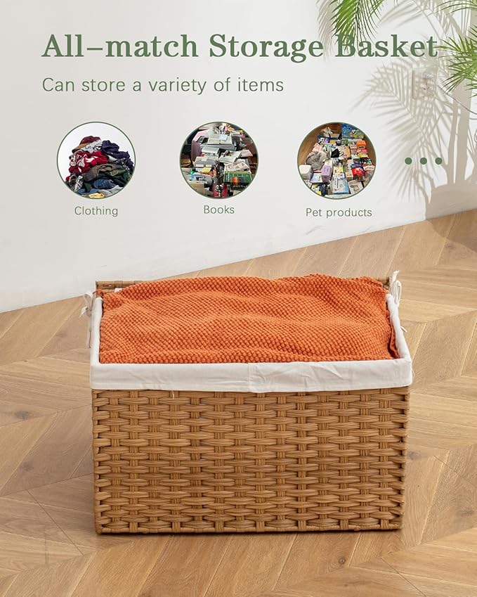 Storage Basket with Lid Rattan Woven Storage Baskets with 2 Separate Lids