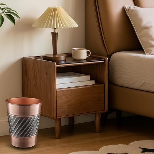 Monarch Abode Metal Wastebasket Trash Can, Handcrafted, Wave Embossed, Bathroom - Image 8