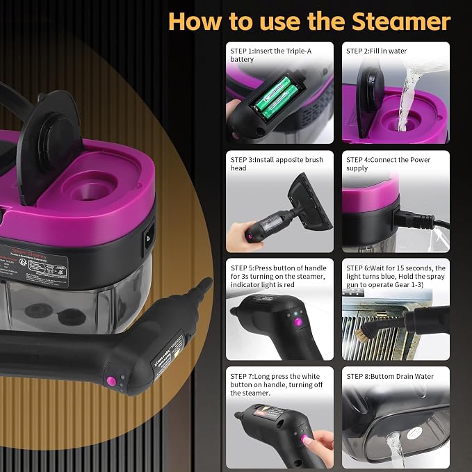 Steam Cleaner, 3-Level Adjustable Handle, 15s Heat-Up, 1.69 Quarts Tank - Image 3