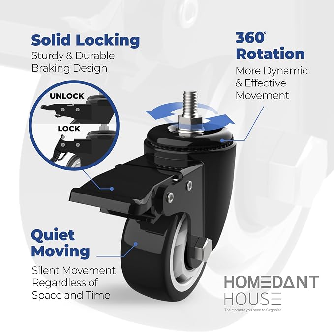 HOMEDANT House White 5-Tier Metal Rolling Cart Shelf Rack Casters Heavy Duty - Image 7