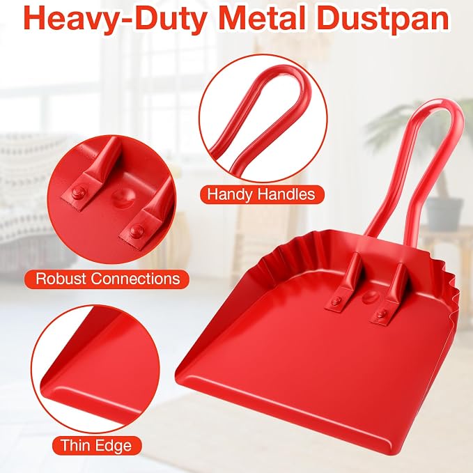 Mumufy 4 Pack 12 inch Heavy Duty Metal Dustpan Large Wide Dust Pans - Image 3