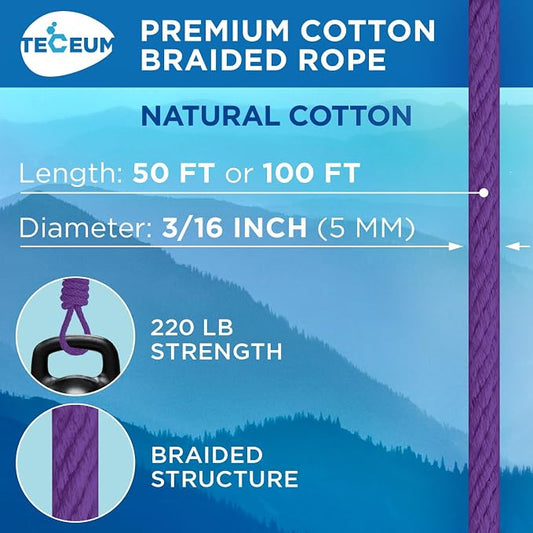 TECEUM Cotton Rope 3/16” – 100 FT – Strong All-Purpose Braided Rope – Natural - Image 2