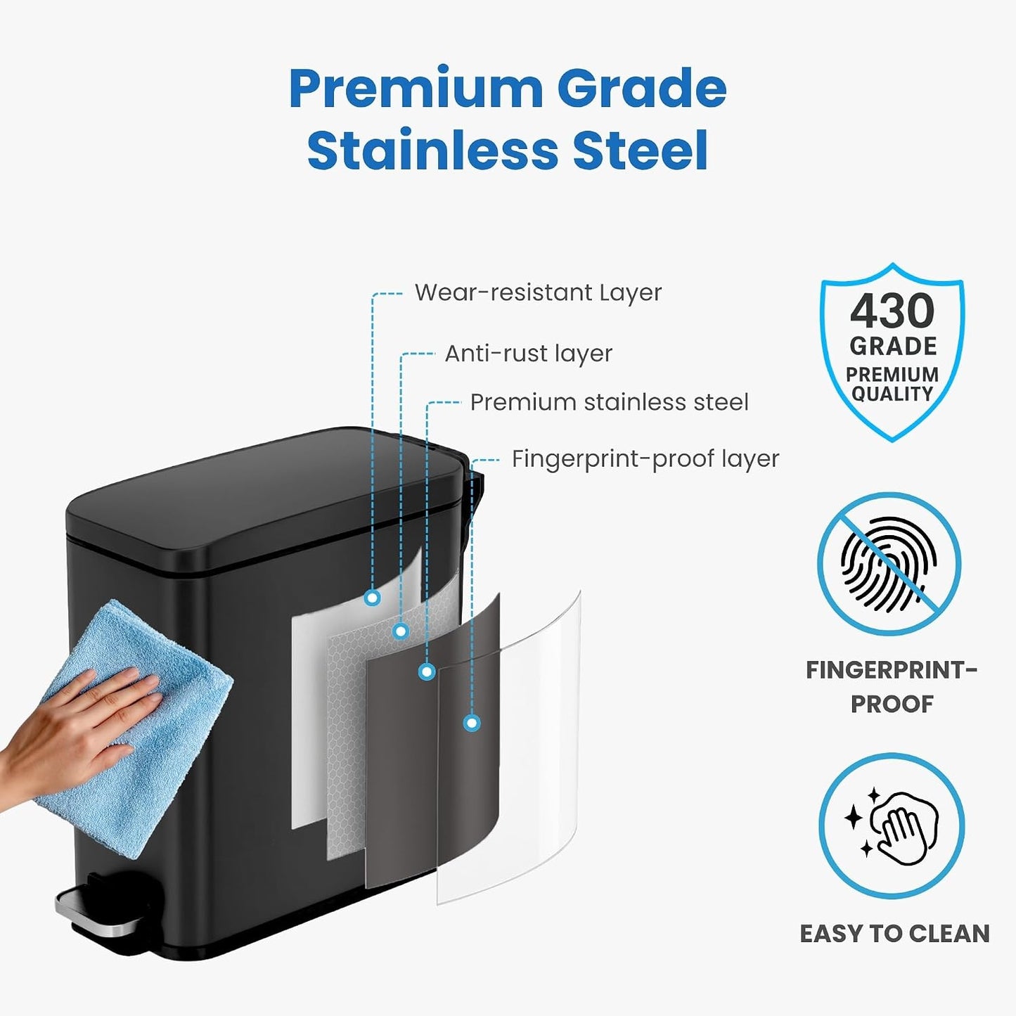 iTouchless 3 Gal Kids Room Wastebasket | Step Pedal Trash Can | Matte Black | Foot-Operated Lid Opens Instantly | Whisper-Quiet AirNova Damper | Removable Liner Bucket | Sleek Finish for Bedroom Decor