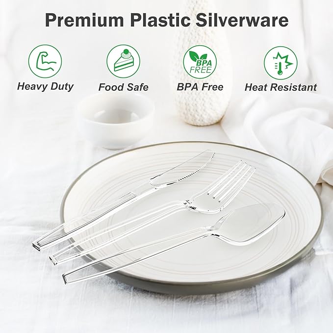 360 Count Extra Heavy Duty Clear Plastic Forks and Spoons, 180 Forks & 180 - Image 3