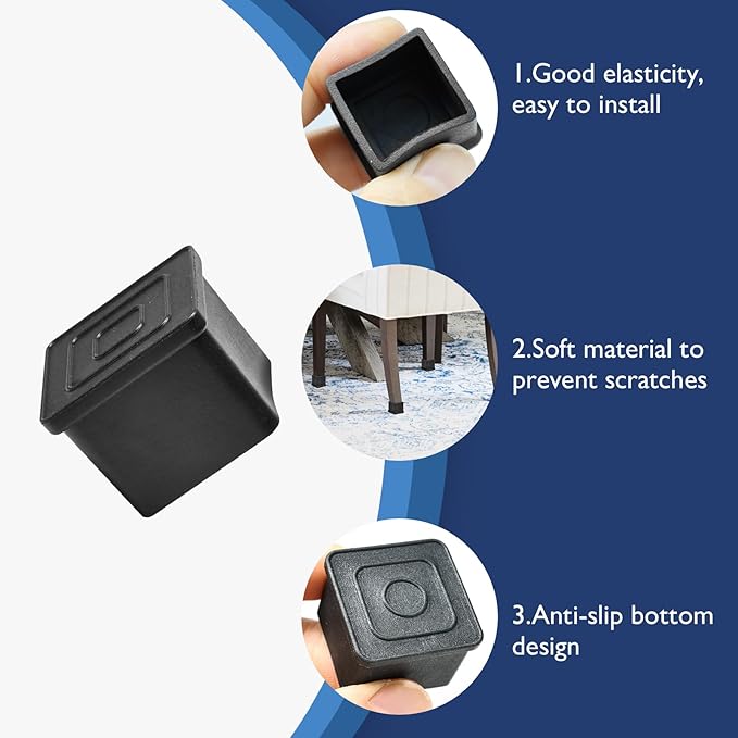 4 Pcs 4" x 4" Square Rubber Chair Leg Caps, PVC Table Leg Covers, Flexible & - Image 4