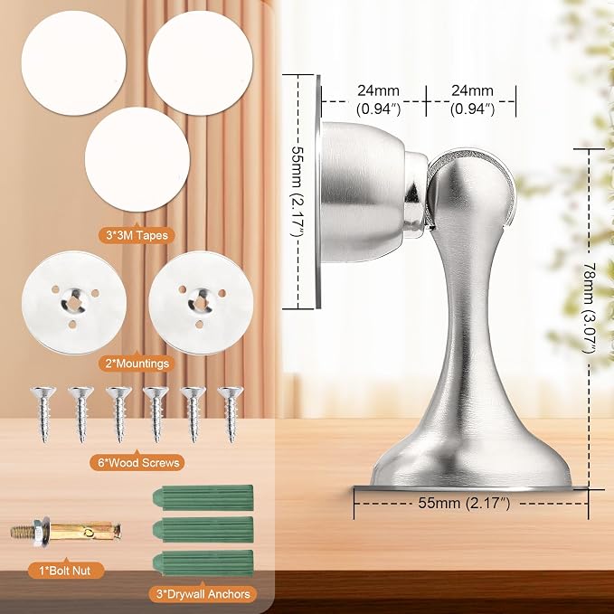 Probrico Brushed Nickel Magnetic Door Stoppers - Image 5