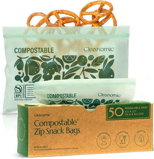 Cleanomic Compostable* Snack Size Food Storage Bags Freezer and Leak Proof by Cleanomic