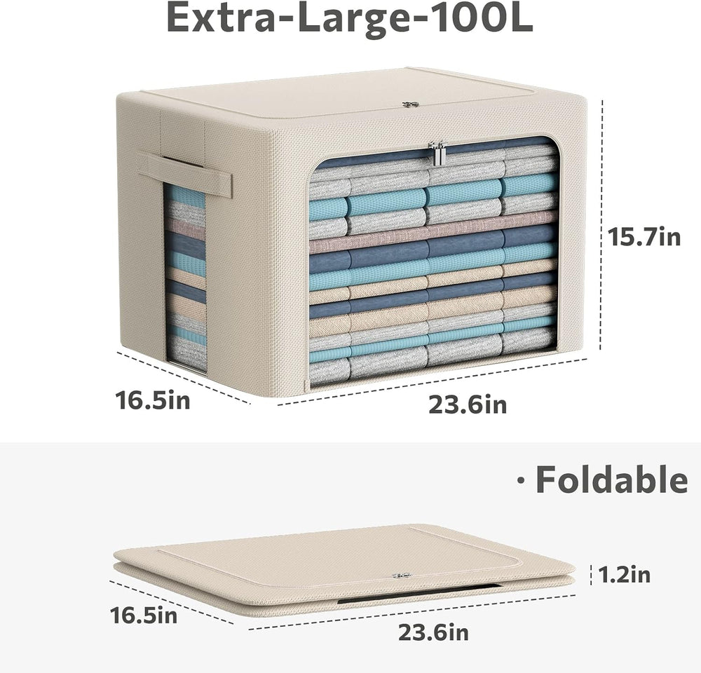 CYhom 3Pack Frame Storage Box - Clothes Storage Bin Bags Oxford Fabric Foldab...